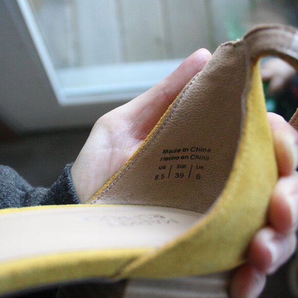 Market & Spruce Yellow Suede Pointed Toe Chunky Heel, Size 8.5, Ankle Strap - Picture 5 of 5